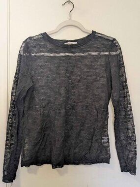 Culture Code black crew neck long sleeve lace mesh top, Small